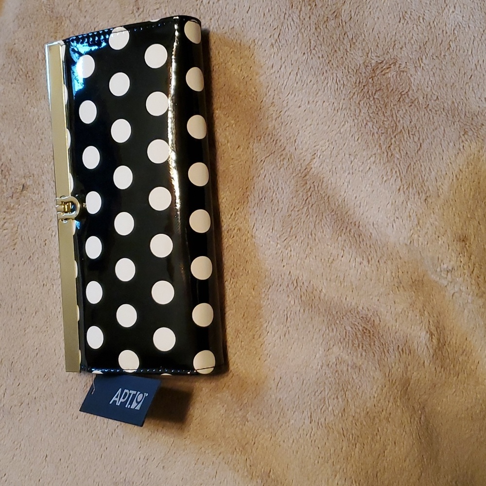 Apt. 9 Black and White Polka Dot Patent Clutch Wallet